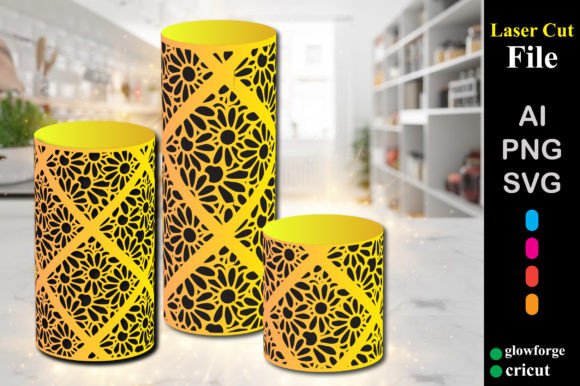 3 Set of Papercut Floral Round Lanterns: Graphics for Tumbler Wraps