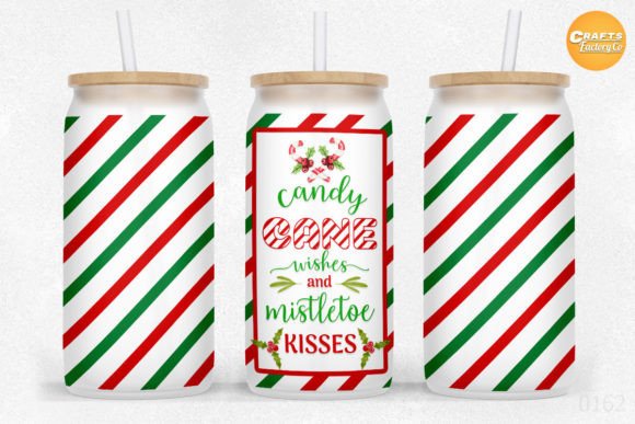 Candy Cane 16 Oz Libbey Glass Can Graphics for Crafts