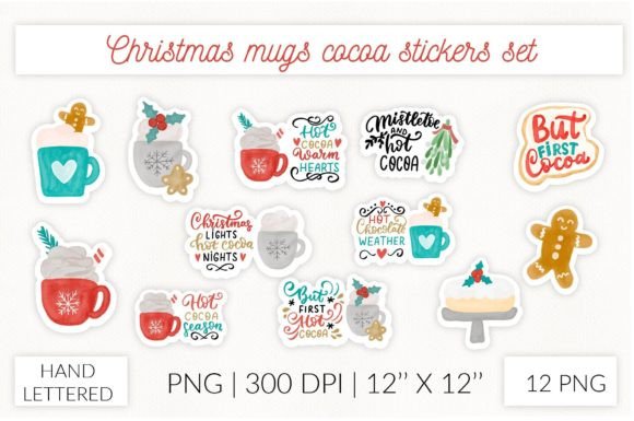 Christmas Mugs Stickers. Hot Cocoa Quote