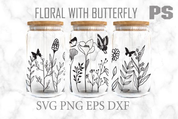 Floral with Butterfly Flowers Graphics for Tumbler Wraps