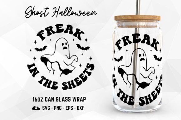 Ghost Halloween 16oz Libbey Can Glass: Graphics & Tumbler Wraps