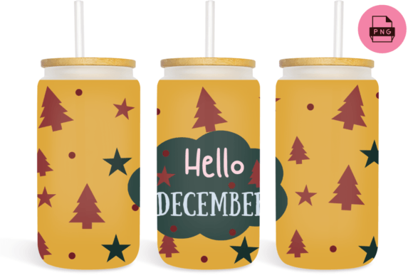 Hello December Graphics: 16 oz Can Glass Wrap Print Templates