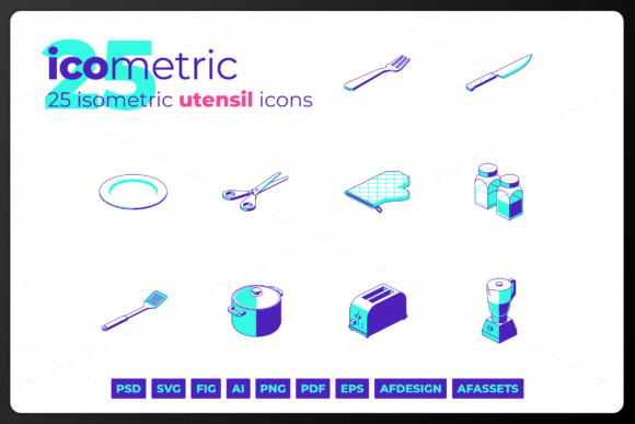 Icometric Kitchen Utensil Icons: Modern Graphics for Content Publishers