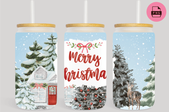 Merry Christmas Winter 16oz Libbey Can Graphics