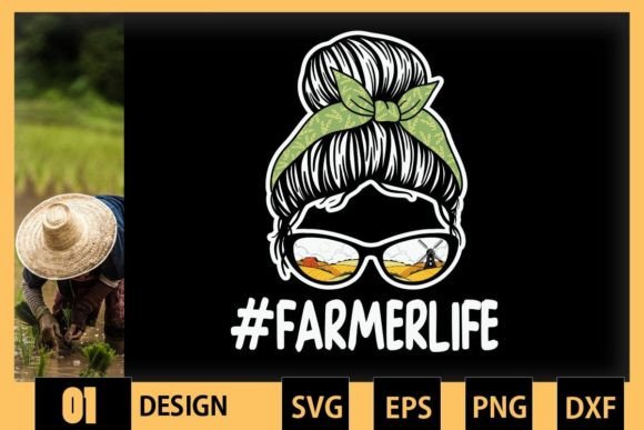 Messy Hair Woman Bun Farmerlife Graphics for Crafts