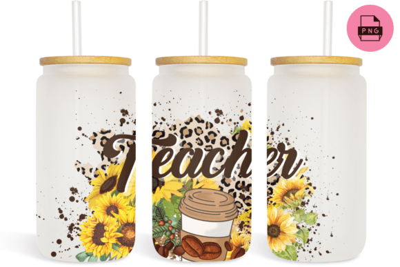Sunflower Coffee Teacher Glass Can Graphics & Print Templates