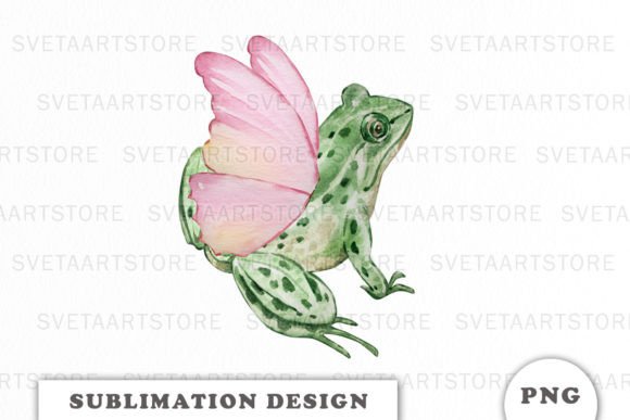 Watercolor Frog with Butterfly Wings Graphics for Crafts