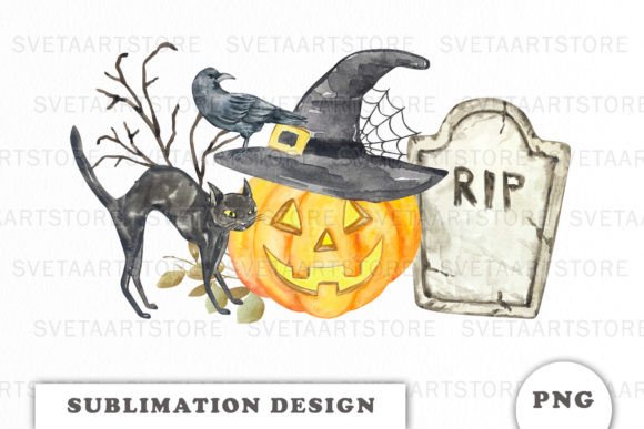 Watercolor Halloween Sublimation Graphics for Crafts